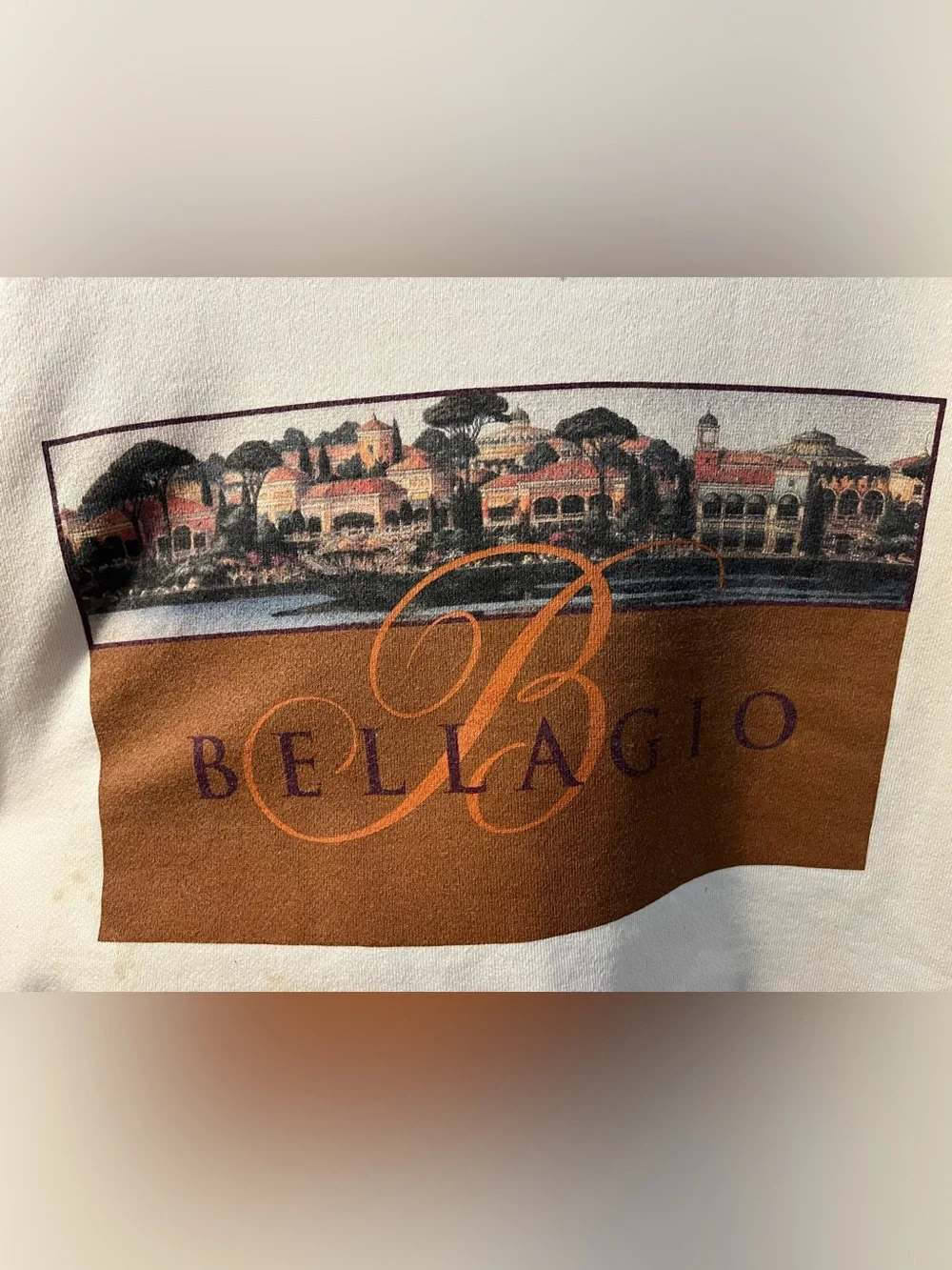 Bellagio Hotel Casino Graphic Sweater Beige Vintage 90s  XL Cotton
